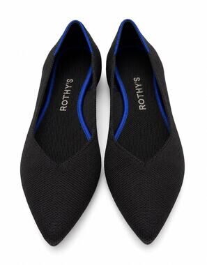 Rothy’s The Point Black Knit Flats Blue Halo Trim Washable Size 6.5